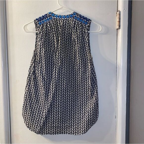 J Crew Embroidered Pri Ted Cotton Tank Top with Tie Tassel Size 00 - Picture 4 of 8